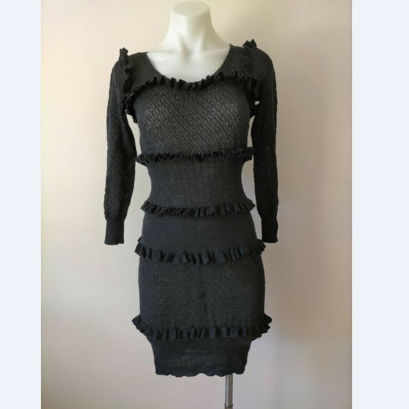 Zimmermann 0 Wool Black Knit Mini Dress 